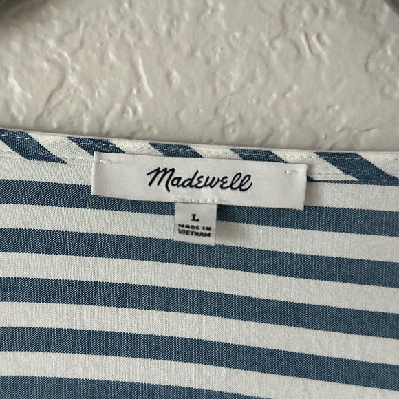 Madewell Blue White Striped Peasant Blouse L | V-Neck Boho Flowy Top - Picture 4 of 6